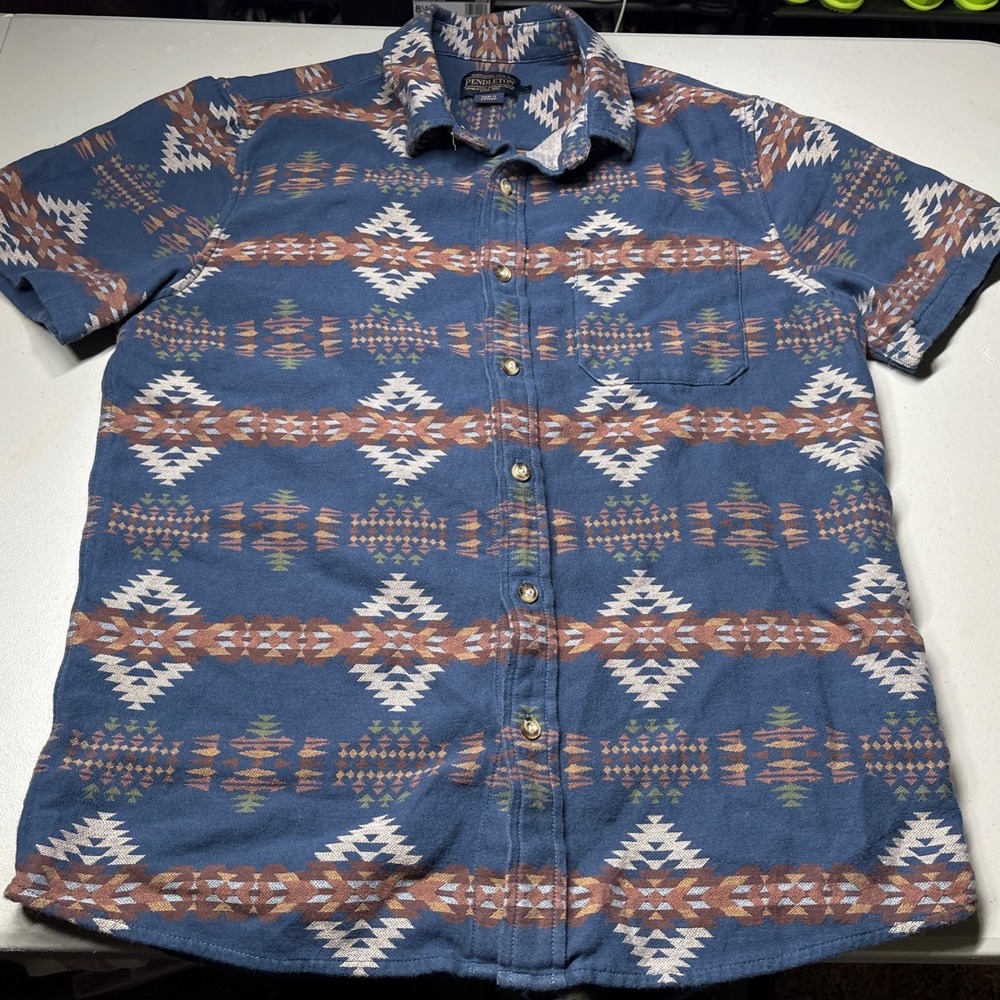 Pendleton Pilot Rock Pattern tribal Aztec 100% Cotton shirt men L Vietnam